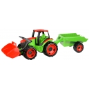 Traktor se lž&iacute;c&iacute; a voz&iacute;kem, červeno zelen&yacute;