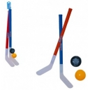 Hokejka pozemn&iacute; 2ks plast 72cm + florbalov&yacute; m&iacute;ček +plastov&yacute; puk v s&iacute;ťce
