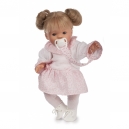 TYBER Anna blond&yacute;na v růžovob&iacute;l&eacute;m plač&iacute;c&iacute; panenka s dudl&iacute;kem, vel. 38 cm